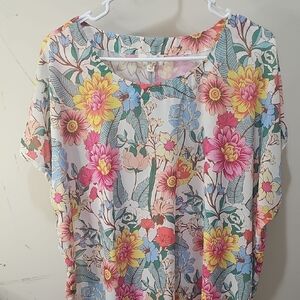 Umgee Pink and Yellow Boxy Short Sleeve Blouse